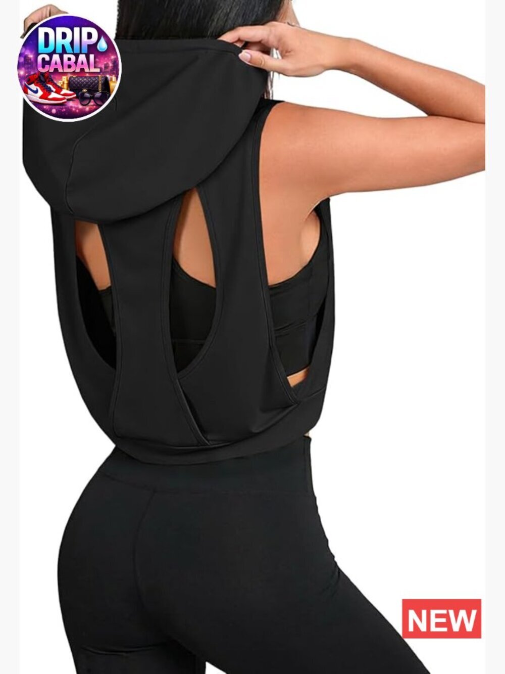Sleeveless Open Back Hooded Crop Tank Top Workout Activewear